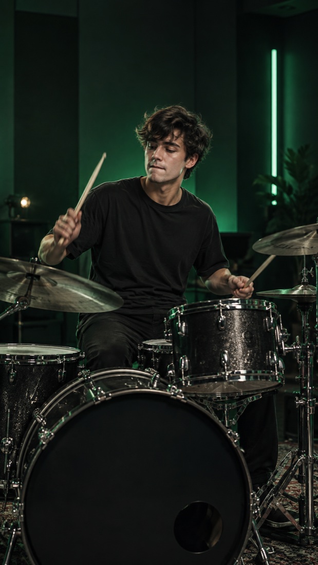 Baterista tocando seu instrumento