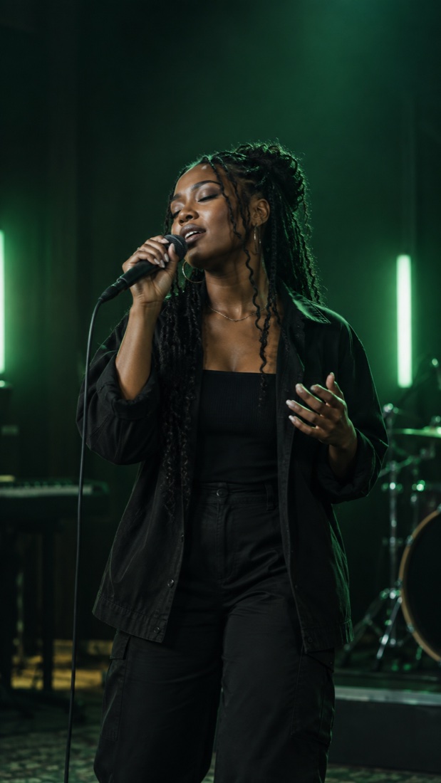 Vocalista diante de um microfone